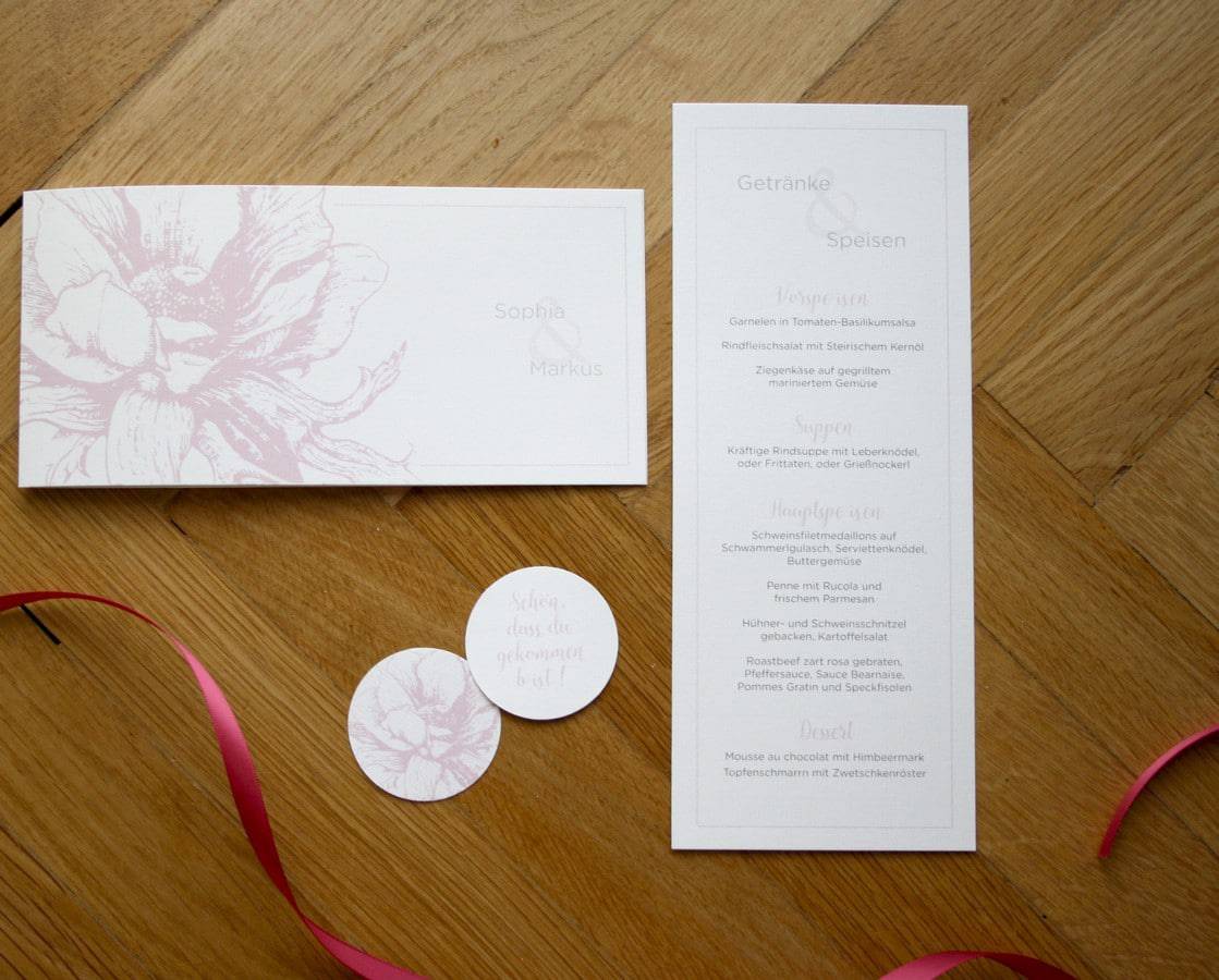 Hochzeitspapeterie Einladung im modernen Vintage Stil in Rosé
