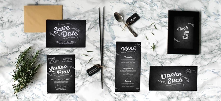 Papeterieset für eure Hochzeit im Retro-Stil mit Kreide-Design.