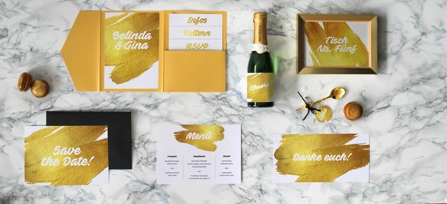 Papeterieset für eure Hochzeit im modernen Stil mit Gold