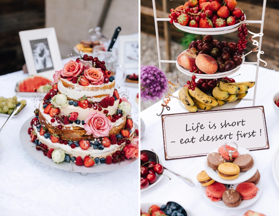 Sweet Table mit Obst und Beeren bei einer Hochzeit