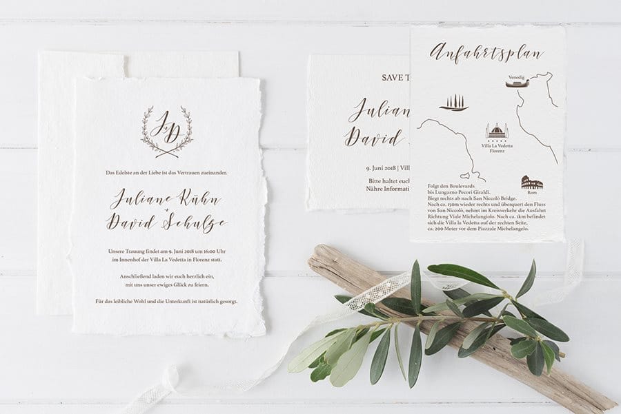 Elegante Hochzeitseinladungen und Dankeskarten von Denise Perrine Design Papeterie
